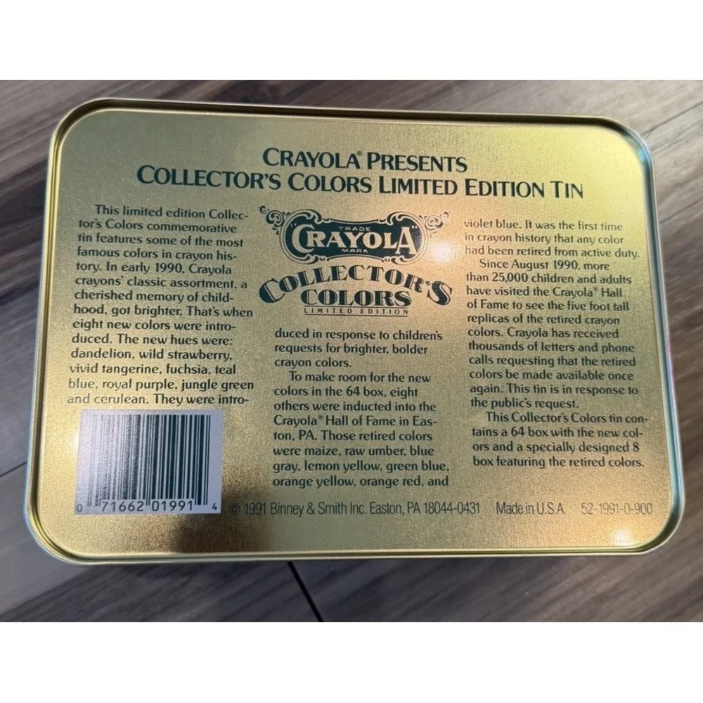 Vintage 1991 Crayola Collector's Colors Limited Edition Tin w/ 8 Crayon Pack